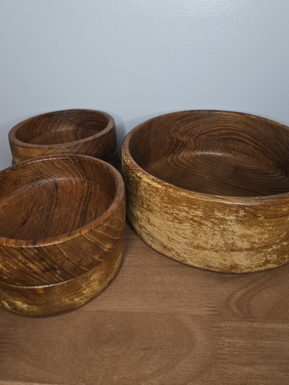 Vintage Dolphin Thailand Teakwood Five-Piece Wooden Salad Bowl Set Heavy Wear
